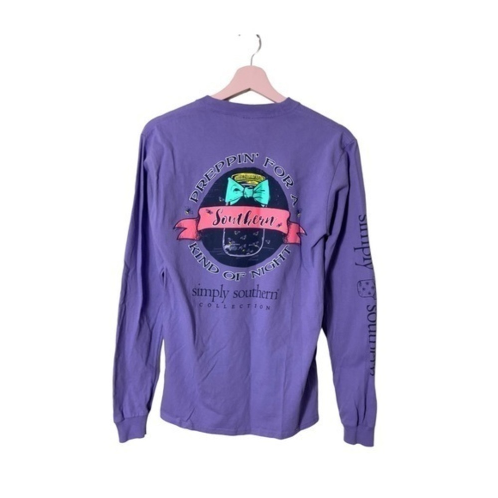Simply Southern t-shirt purple long‎ sleeve crew neck small fireflies in a jar
